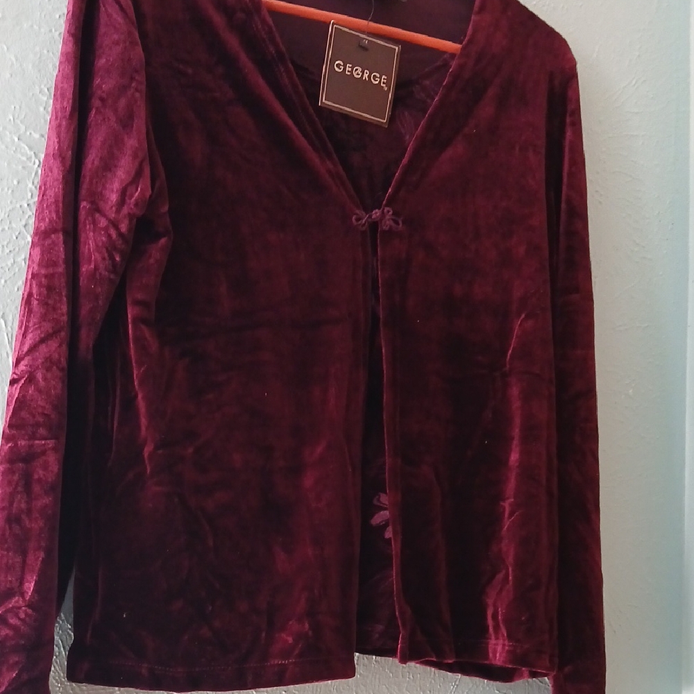 George Deep Red Velvet Open Front Top - Picture 2 of 7